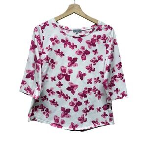 Habitat Clothes To Live‎ In Top Sz M Womens Floral 3/4 Sleeve Cotton Lagenlook
